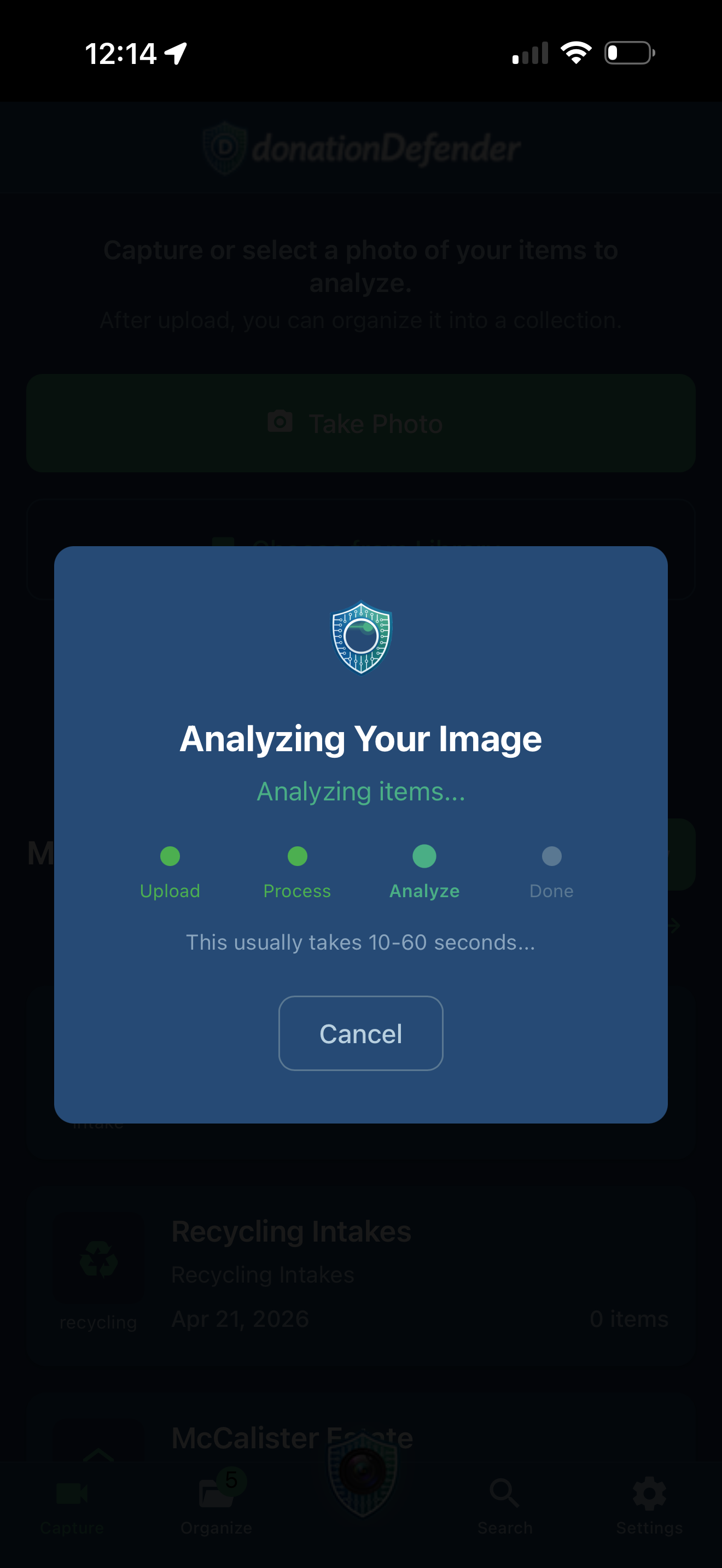 donationDefender analyze screen